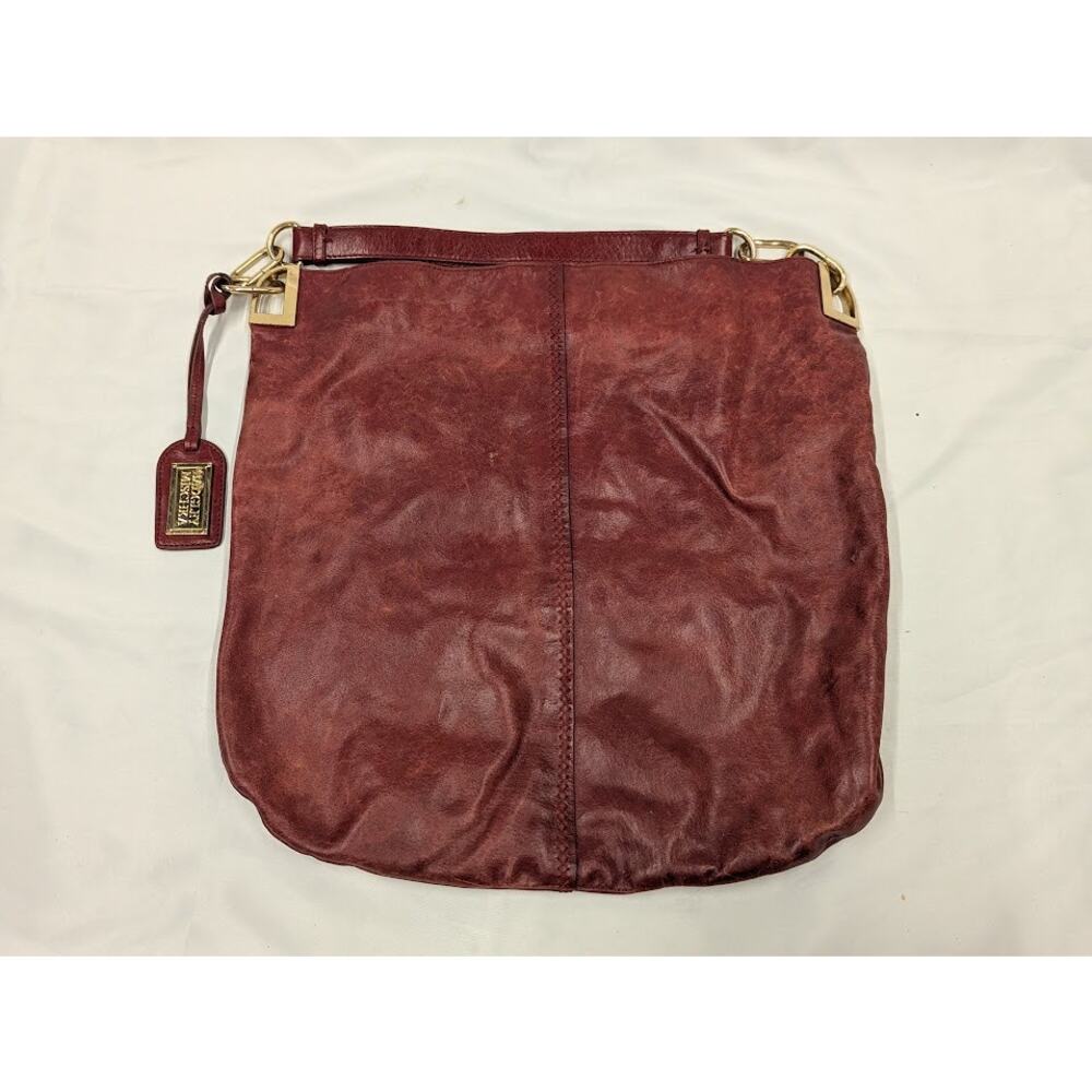 Badgley Mischka Purse Shoulder Bag Wine Red Maroon Large Leather Hobo